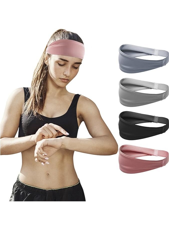 Sports Headbands for Men (4 Pack) – Moisture-Wicking Workout Headbands, Sweatbands for Running, Cycling, Football, Yoga, and Unisex Hairbands.