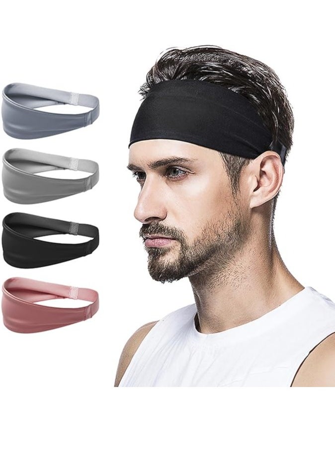 Sports Headbands for Men (4 Pack) – Moisture-Wicking Workout Headbands, Sweatbands for Running, Cycling, Football, Yoga, and Unisex Hairbands.