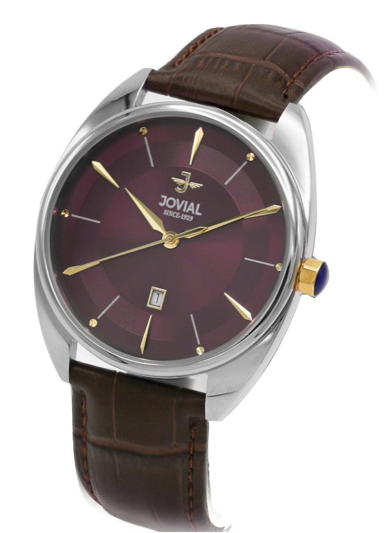 JOVIAL 5221GSLQ98E Men's  Fashion, Analog ,Leather Strap Watch,42mm, Purble Dial