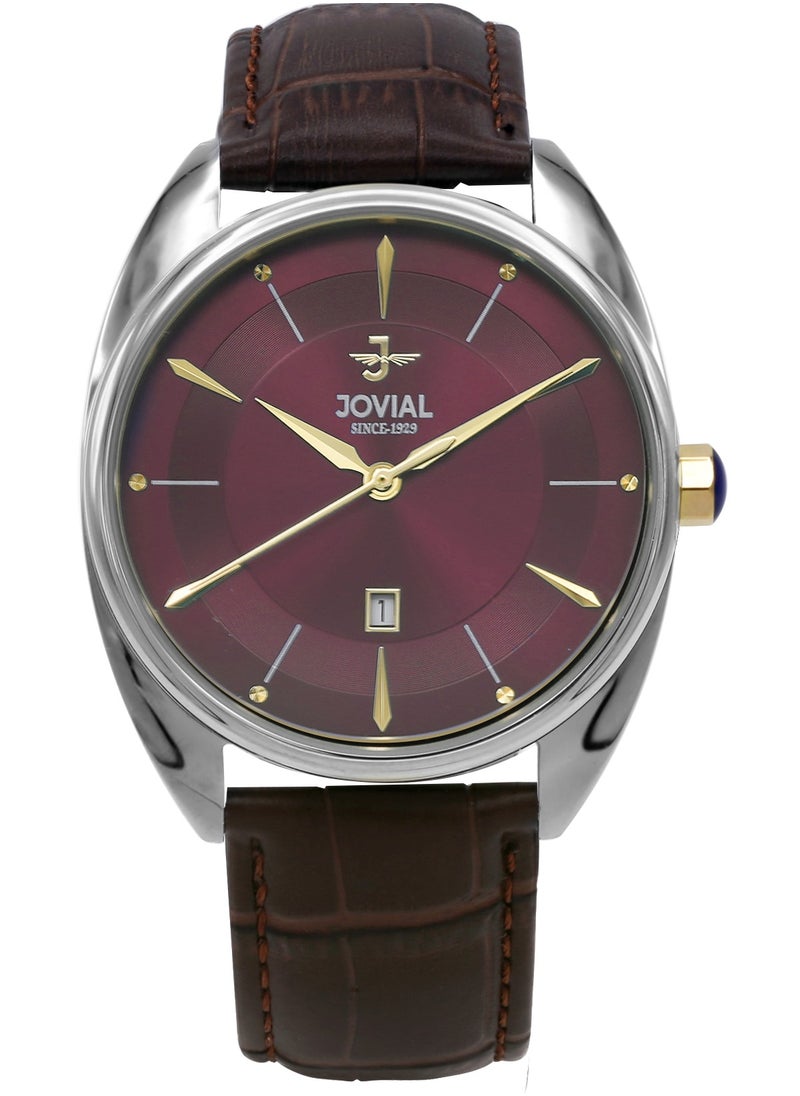 JOVIAL 5221GSLQ98E Men's  Fashion, Analog ,Leather Strap Watch,42mm, Purble Dial