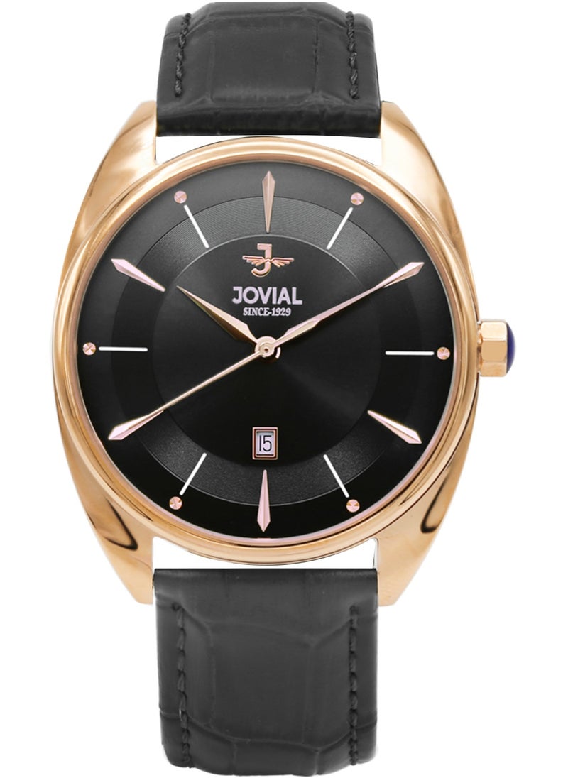 JOVIAL 5221GRLQ13E Men's  Fashion,Anloge  ,Leather Strap Watch,42mm, Black Dial