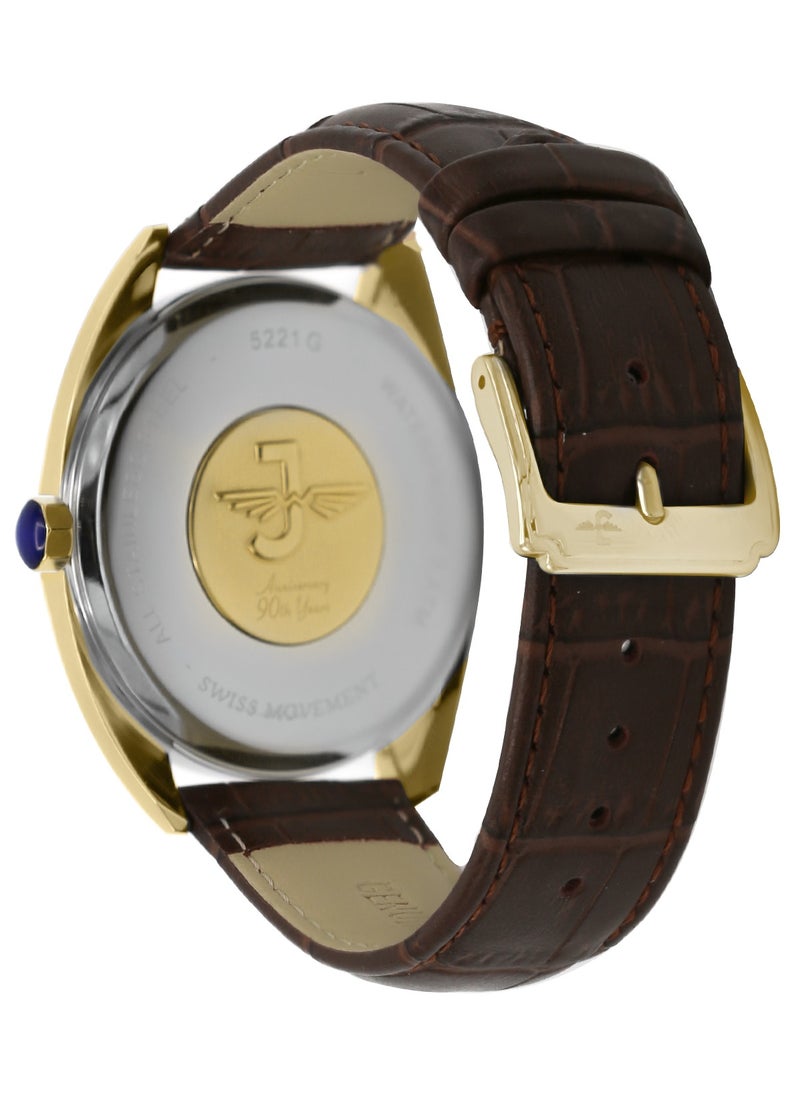 JOVIAL 5221GGLQ27E Men's Fashion Leather Strap Watch,42mm,Gold Dial