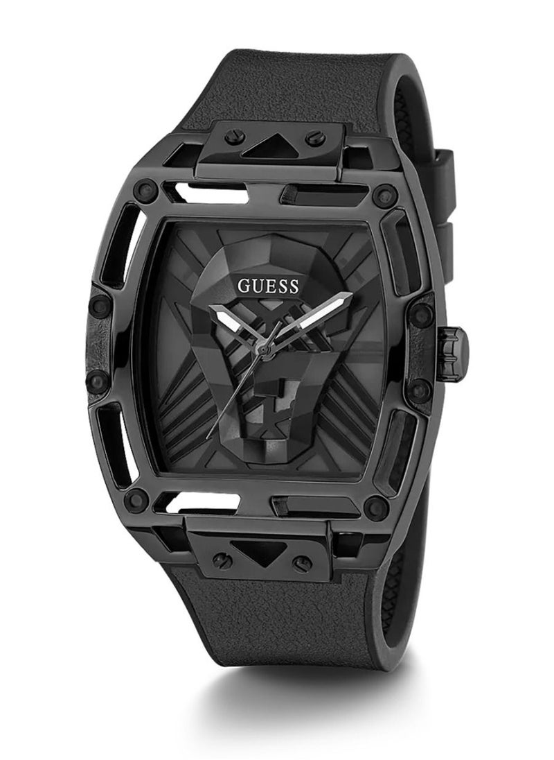 Guess Legend Mens Black Case Black Genuine Leather/Silicone Watch GW0500G2