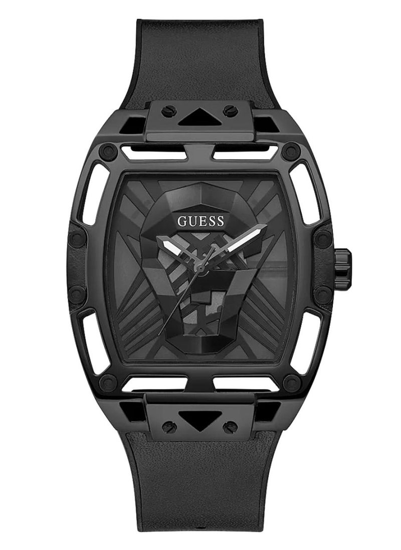 Guess Legend Mens Black Case Black Genuine Leather/Silicone Watch GW0500G2