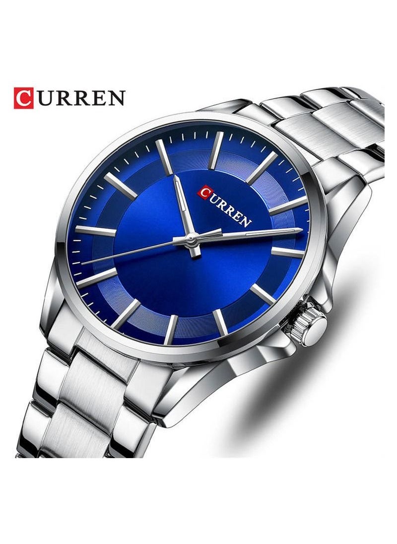 CURREN 8429 Luxury Sports Watch Men Stainless Steel Quartz Chronograph Waterproof Military Business Black Watch Silver/Blue