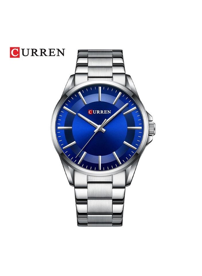 CURREN 8429 Luxury Sports Watch Men Stainless Steel Quartz Chronograph Waterproof Military Business Black Watch Silver/Blue