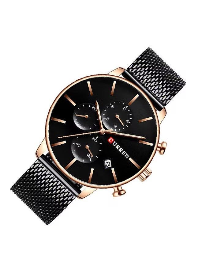 Men's Chronograph Waterproof Stainless Steel Mesh BAnd Casual Quartz Watch 8339 - 43 mm - Black