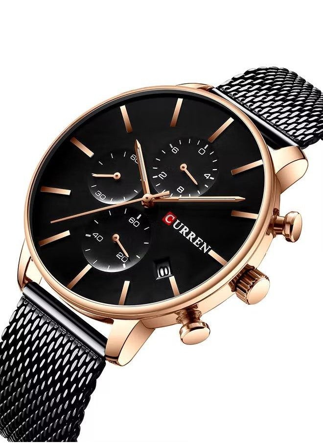 Men's Chronograph Waterproof Stainless Steel Mesh BAnd Casual Quartz Watch 8339 - 43 mm - Black