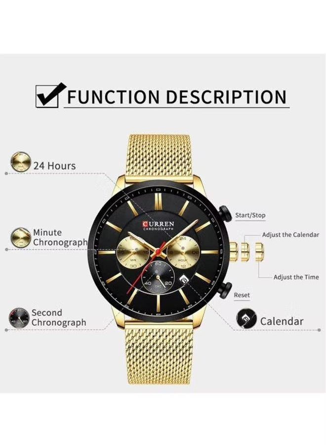 Curren 8340 Men's Metal Chronograph Wrist Watch - 45mm - Gold