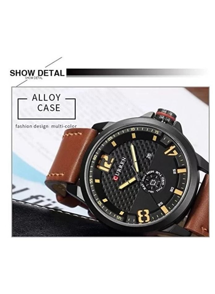 CURREN 8253 Men Japan Quartz Analog Watch Fashion Casual Leather Strap Week Display Business Wrist Watch