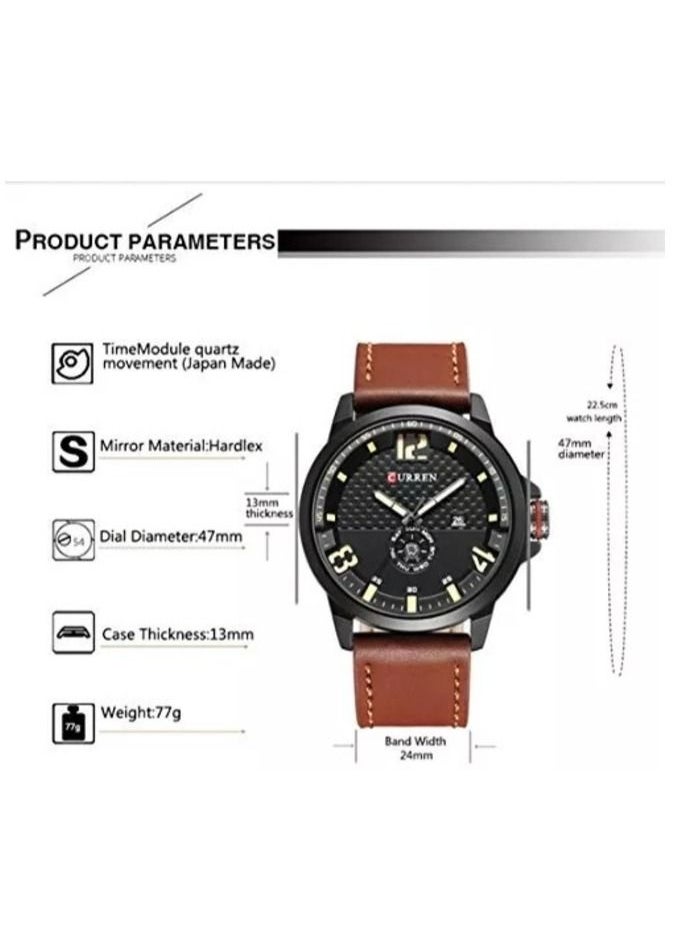 CURREN 8253 Men Japan Quartz Analog Watch Fashion Casual Leather Strap Week Display Business Wrist Watch