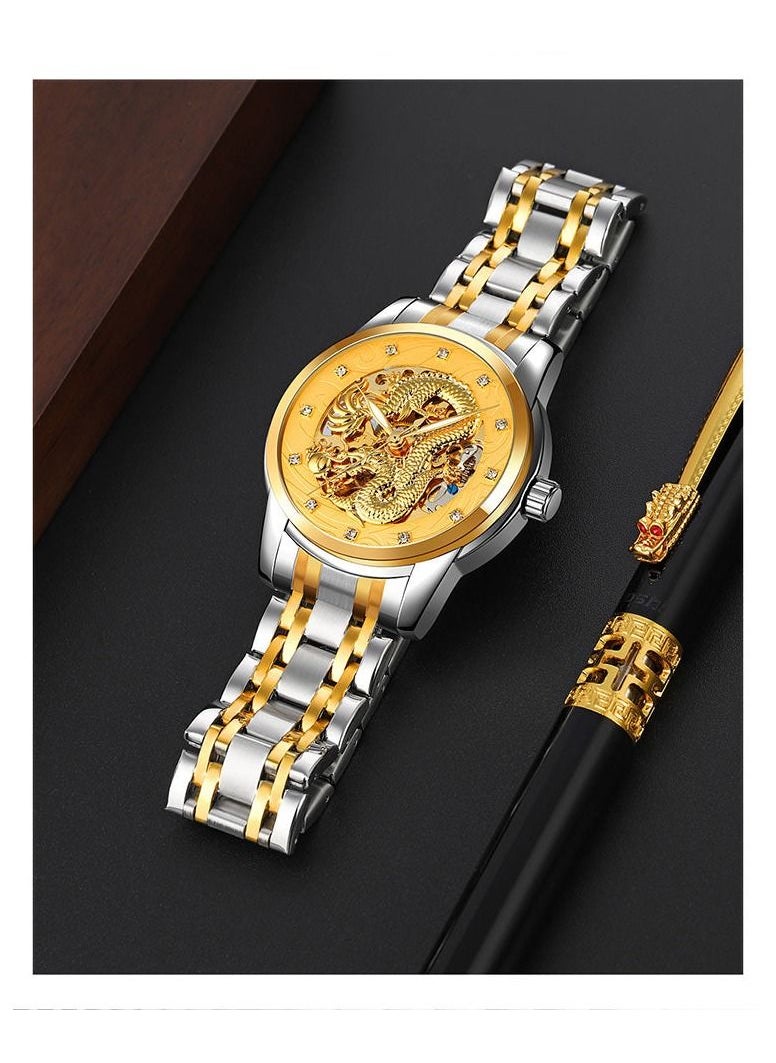 SKMEI Automatic Watch Man Luxury Stainless Steel Quartz Mechanical Men's Watches Fashion Sport Waterproof Original Dragon Clock 9310