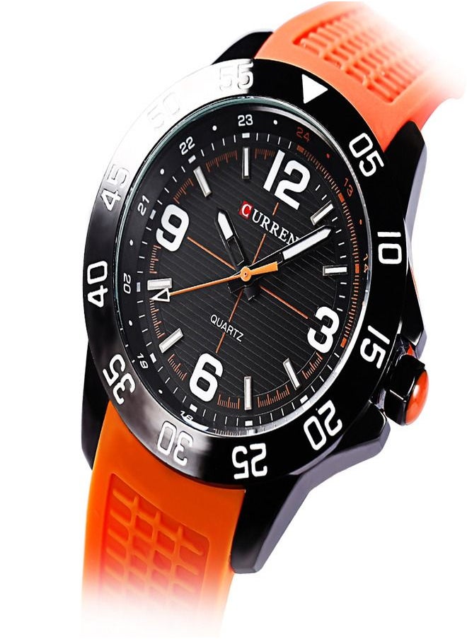 Men's 8181 Silicone Analog Wrist Watch  - (Orange/Black)