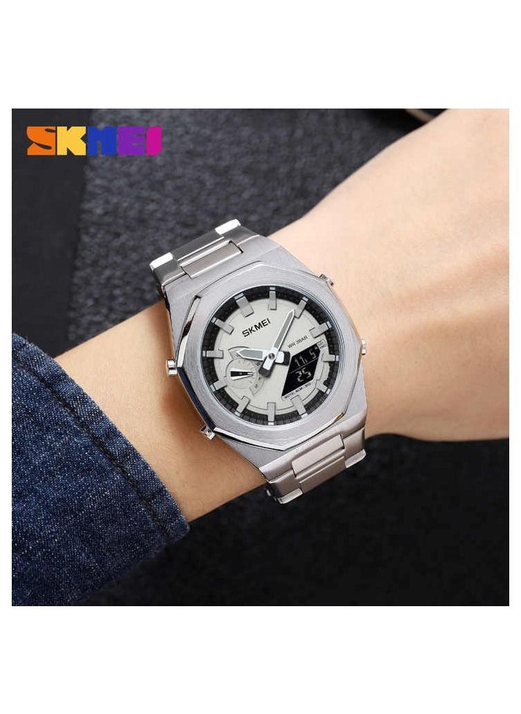 SKMEI Dual-Display Electronic Watch With Luminous Waterproof Steel Strap Fashion Business Wristwatches For Men 1816