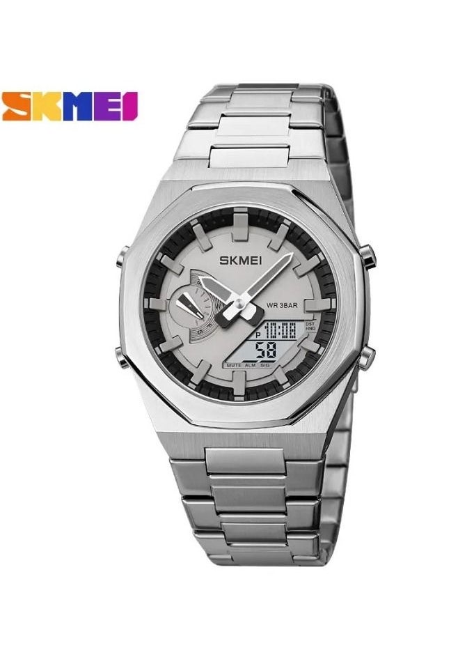 SKMEI Dual-Display Electronic Watch With Luminous Waterproof Steel Strap Fashion Business Wristwatches For Men 1816