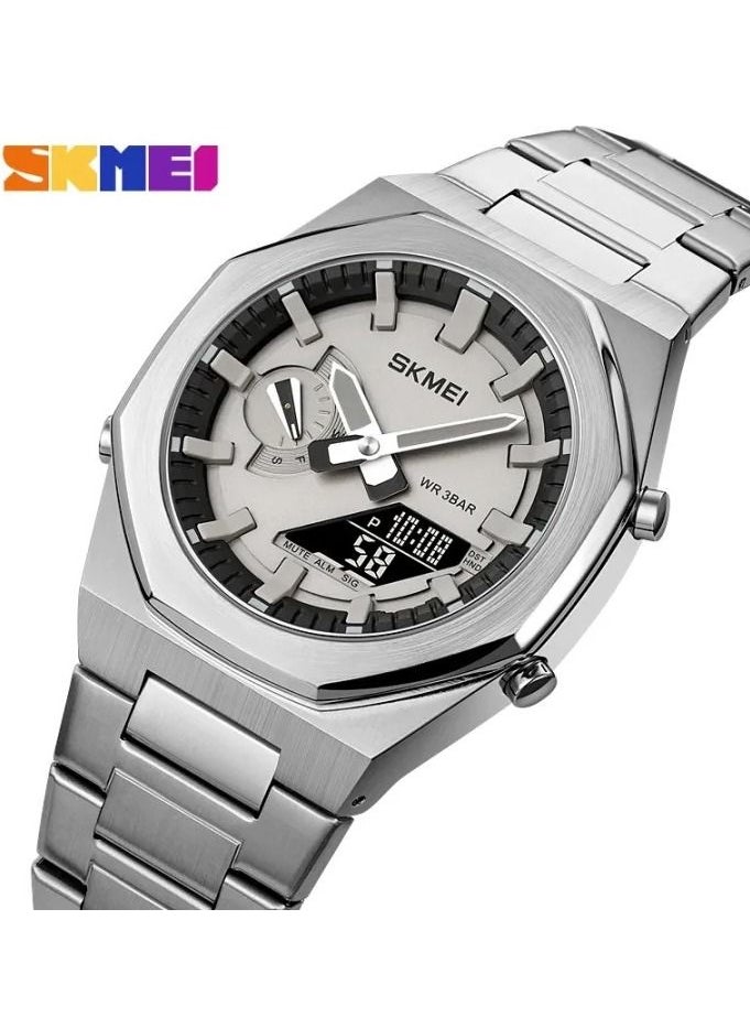 SKMEI Dual-Display Electronic Watch With Luminous Waterproof Steel Strap Fashion Business Wristwatches For Men 1816