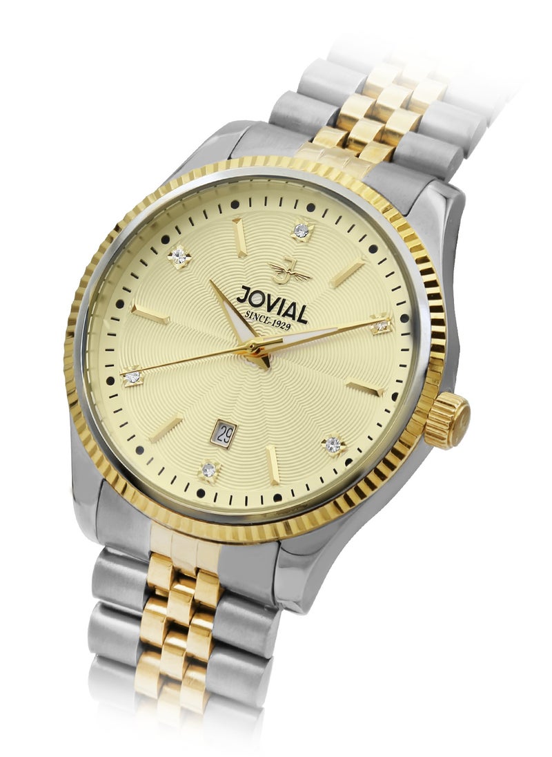 JOVIAL 5051GTMQ06E  Men's Fashion Watch, Quartz, Metal Band Watch, 40mm, Golden