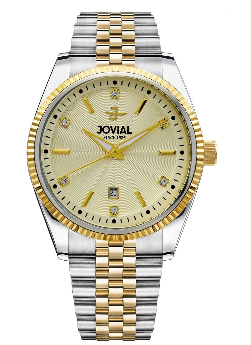 JOVIAL 5051GTMQ06E  Men's Fashion Watch, Quartz, Metal Band Watch, 40mm, Golden