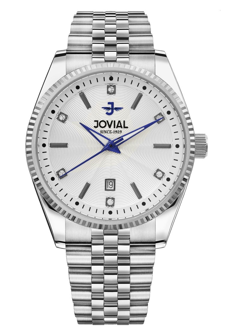 JOVIAL 5051GSMQ01E  Men's Fashion Watch, Quartz, Metal Band Watch, 40mm, White