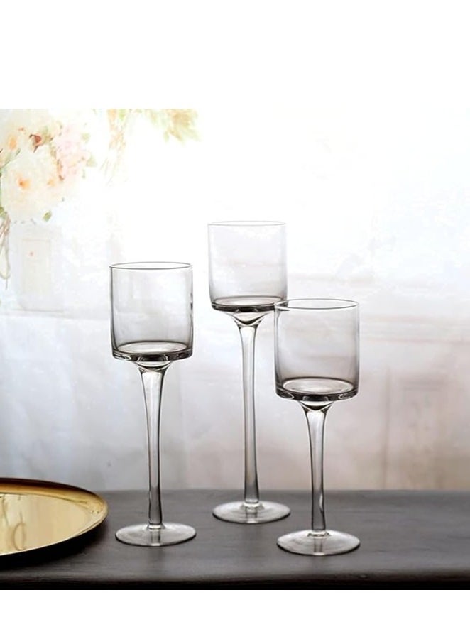 Set of 3 Elegant Glass Candleholders – Tall Hurricane Tea Light Holders for Weddings, Parties, and Home Décor