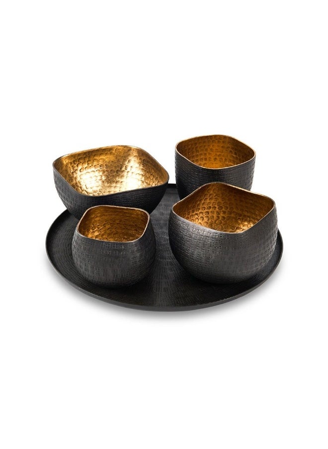 Plato 5- Pieces Candle Holder Set, Black And Gold