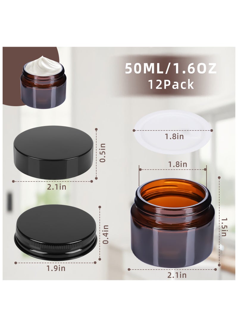 12 Pack 2 Oz Thick Amber Round Glass Jars with Lids - Empty Mini Candle Making Jars/Cosmetic Containers with Leakproof Lids for Cream Lotion Essential oil Products