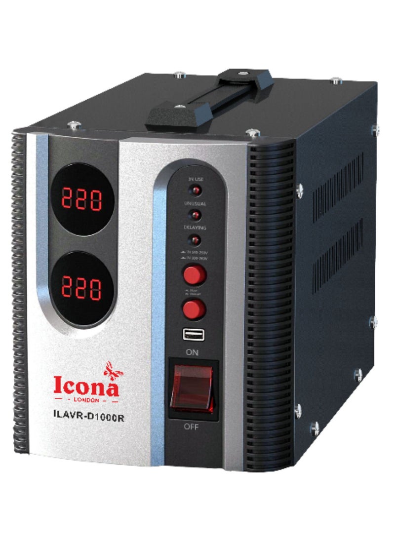 Icona 1000W Voltage Regulator with Transformer – Step Up/Down Power Converter 110V to 220V / 220V to 110V – Circuit Breaker Protection, ICOPOWER Technology, Smart Cooling System
