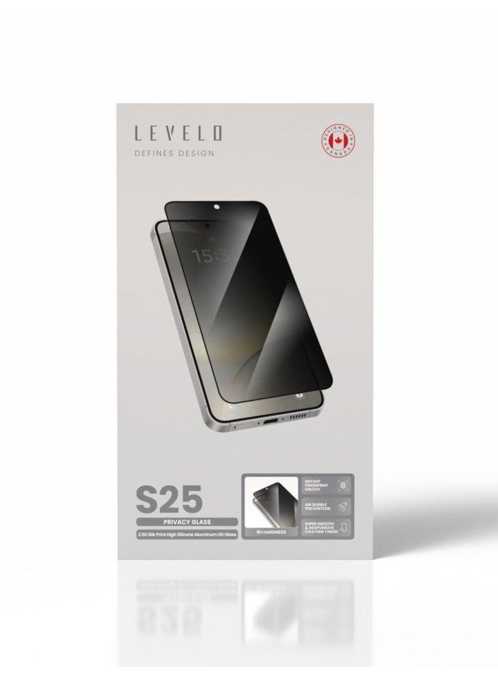 S25 Screen Protector / 2.5D Silk Print High Silicone Aluminum/Privacy Screen / Oleophobic and Hydrophobic Coating / Instant Fingerprint Unlock / Air Bubble Prevention / Super Smooth & Responsive Coating Finish - Black