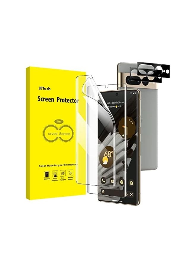 Screen Protector for Google Pixel 7 Pro with Camera Lens Protector, Flexible TPU Film, Fingerprint ID Compatible, HD Clear, Easy Install, 2-Pack Each