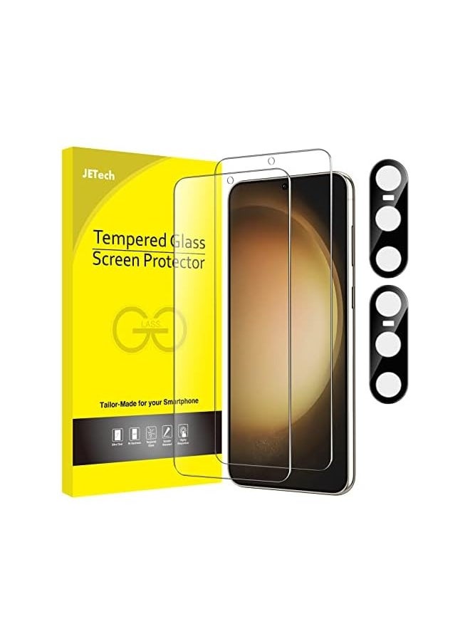 Screen Protector for Galaxy S23 5G 6.1-Inch with Camera Lens Protector, Tempered Glass Film, Fingerprint ID Compatible, HD Clear, 2-Pack Each