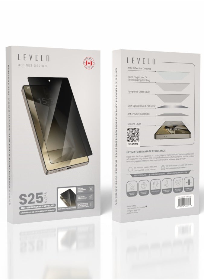 S25 Ultra Screen Protector / 2.5D Silk Print High Silicon Aluminum Glass AR / Oleophobic and Hydrophobic Coating / Instant Fingerprint Unlock / Air Bubble Prevention / Super Smooth & Responsive Coating Finish - Black