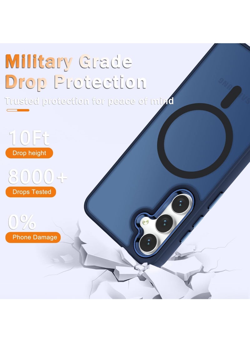 Samsung Galaxy S24 FE Case, Matte Magnetic Phone Case with 1 Screen Protector, Support for Magsafe, Translucent Frosted Slim Shockproof Protective Cover for Samsung Galaxy S24 FE, Navy Blue