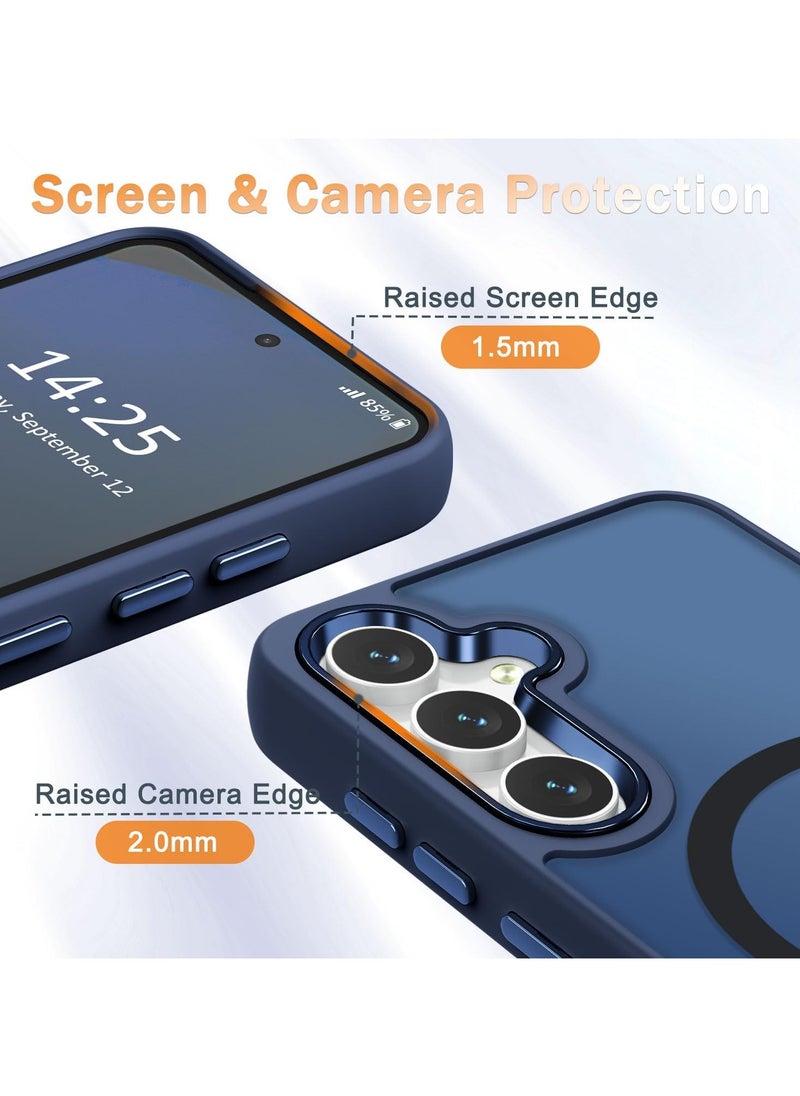 Samsung Galaxy S24 FE Case, Matte Magnetic Phone Case with 1 Screen Protector, Support for Magsafe, Translucent Frosted Slim Shockproof Protective Cover for Samsung Galaxy S24 FE, Navy Blue