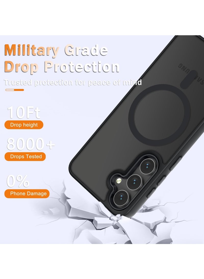 Samsung Galaxy S24 FE Case, Matte Magnetic Phone Case with 1 Screen Protector, Support for Magsafe, Translucent Frosted Slim Shockproof Protective Cover for Samsung Galaxy S24 FE, Black