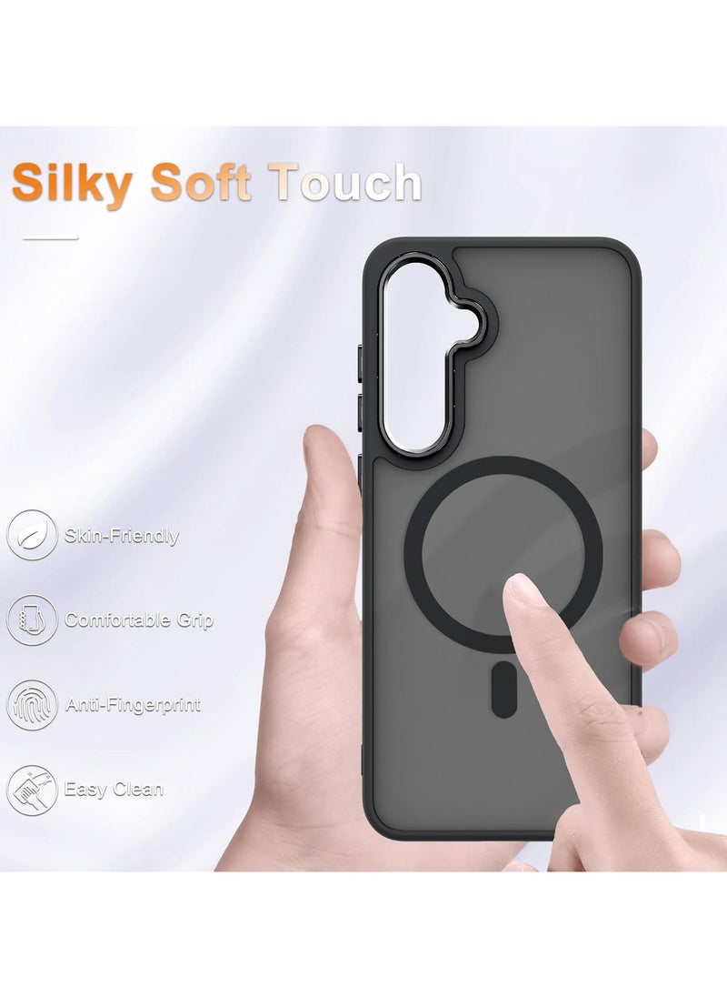 Samsung Galaxy S24 FE Case, Matte Magnetic Phone Case with 1 Screen Protector, Support for Magsafe, Translucent Frosted Slim Shockproof Protective Cover for Samsung Galaxy S24 FE, Black
