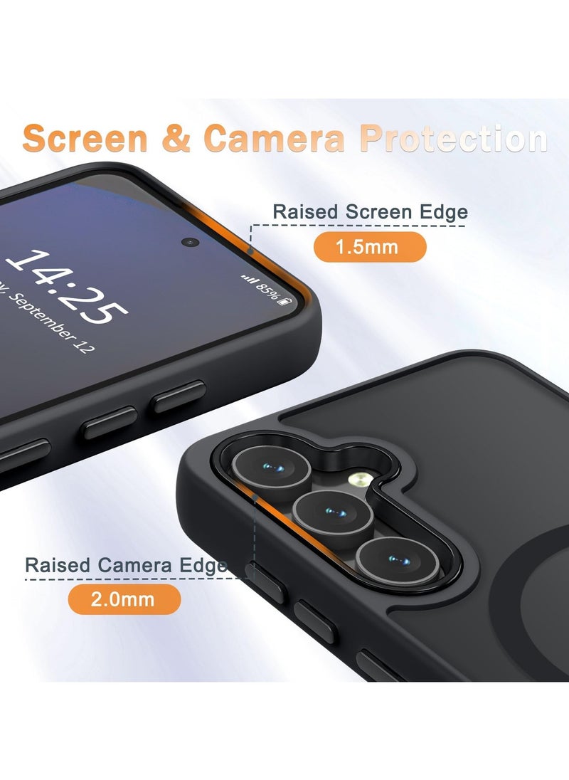 Samsung Galaxy S24 FE Case, Matte Magnetic Phone Case with 1 Screen Protector, Support for Magsafe, Translucent Frosted Slim Shockproof Protective Cover for Samsung Galaxy S24 FE, Black