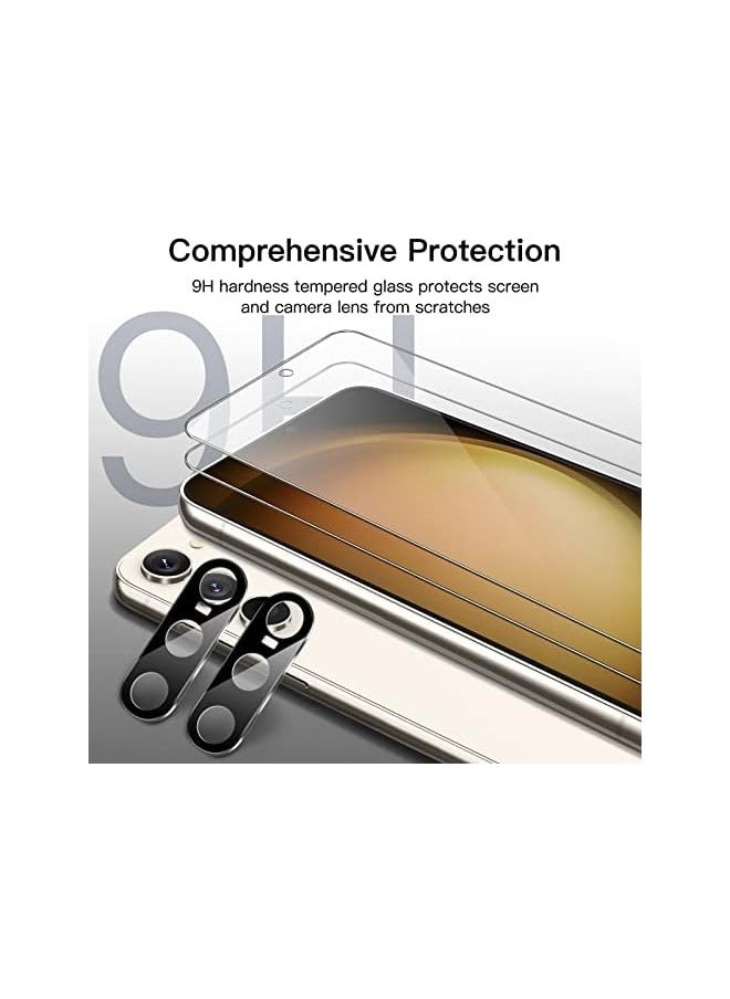Screen Protector for Galaxy S23 5G 6.1-Inch with Camera Lens Protector, Tempered Glass Film, Fingerprint ID Compatible, HD Clear, 2-Pack Each