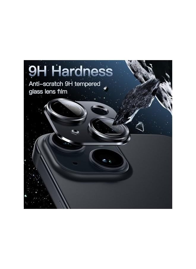 Camera Lens Protector for iPhone 15 6.1-Inch and iPhone 15 Plus 6.7-Inch, Full Coverage 9H Tempered Glass Ring Cover, Matte Metal Plate, Case Friendly, 1-Pack (Midnight)