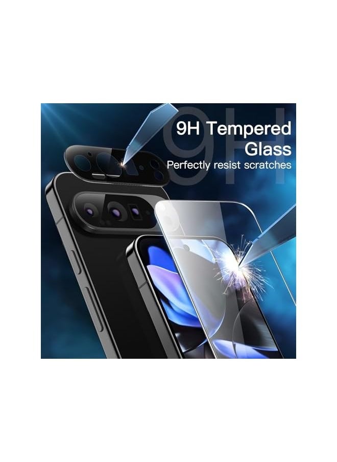 Screen Protector for Google Pixel 9 Pro with Camera Lens Protector, Easy Installation Tool, Fingerprint Compatible, Tempered Glass Film, HD Clear, 2-Pack Each