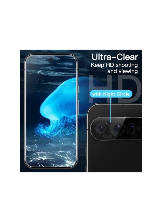 Screen Protector for Google Pixel 9 Pro with Camera Lens Protector, Easy Installation Tool, Fingerprint Compatible, Tempered Glass Film, HD Clear, 2-Pack Each