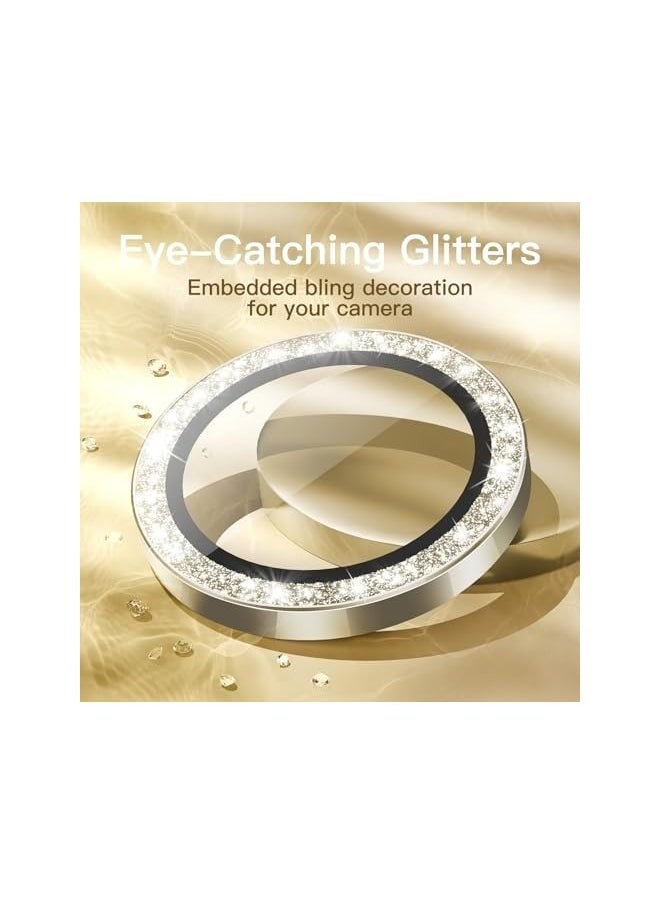 Camera Lens Protector for iPhone 15 Pro 6.1-Inch and iPhone 15 Pro Max 6.7-Inch, Bling Glitter Individual 9H Tempered Glass Metal Ring Cover, HD Clear, 1 Set (Natural Titanium)