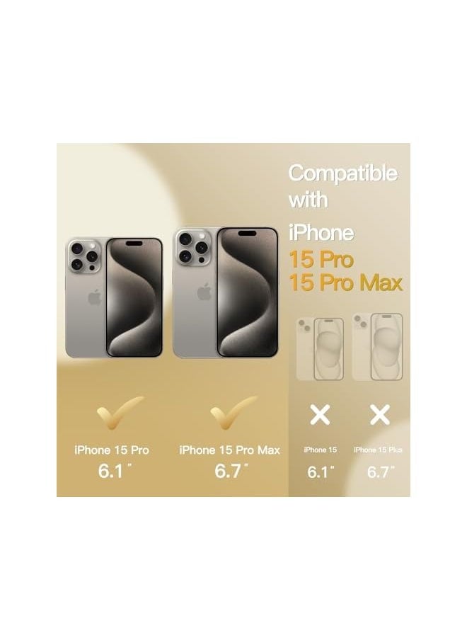Camera Lens Protector for iPhone 15 Pro 6.1-Inch and iPhone 15 Pro Max 6.7-Inch, Bling Glitter Individual 9H Tempered Glass Metal Ring Cover, HD Clear, 1 Set (Natural Titanium)