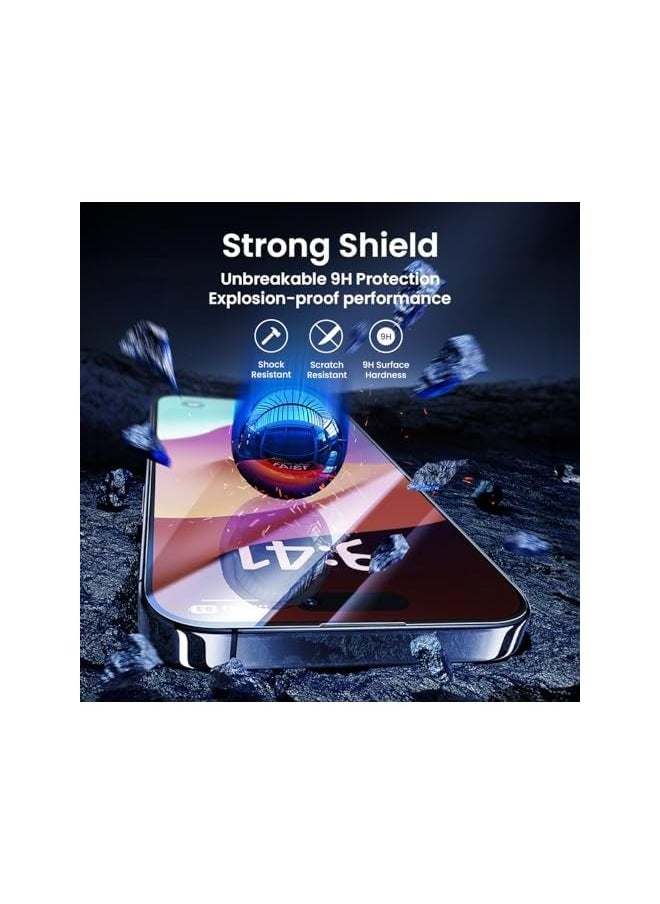 Premium Privacy iPhone 15 Pro Screen Protector 6.1 Inch, 9H Tempered Glass HD Clear, Anti-Spy & Anti-Scratch Bubble Free iPhone Glass Protector with Easy Installation Tray