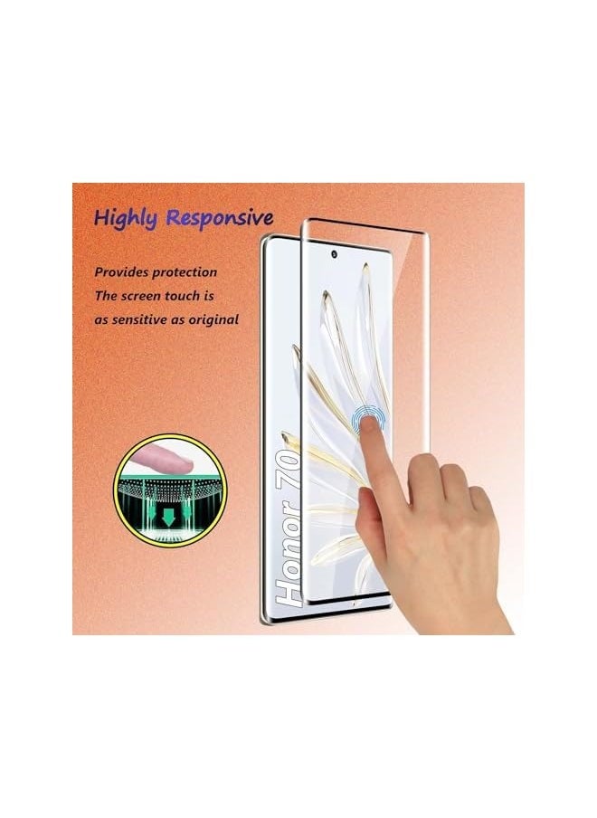 [2+2 Pack] Tempered Glass Screen Protector compatible with Honor 70 and Camera, No Bubbles, 9H Hardness, Anti-Scratch, 3D Curved, HD Screen Protector for Honor 70