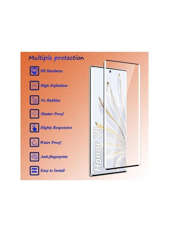 [2+2 Pack] Tempered Glass Screen Protector compatible with Honor 70 and Camera, No Bubbles, 9H Hardness, Anti-Scratch, 3D Curved, HD Screen Protector for Honor 70