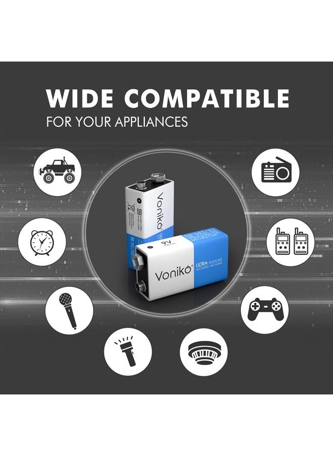 9V Batteries - Alkaline 9V Battery 2 Pack - Ultra Long Lasting with a 7 - Year Shelf Life