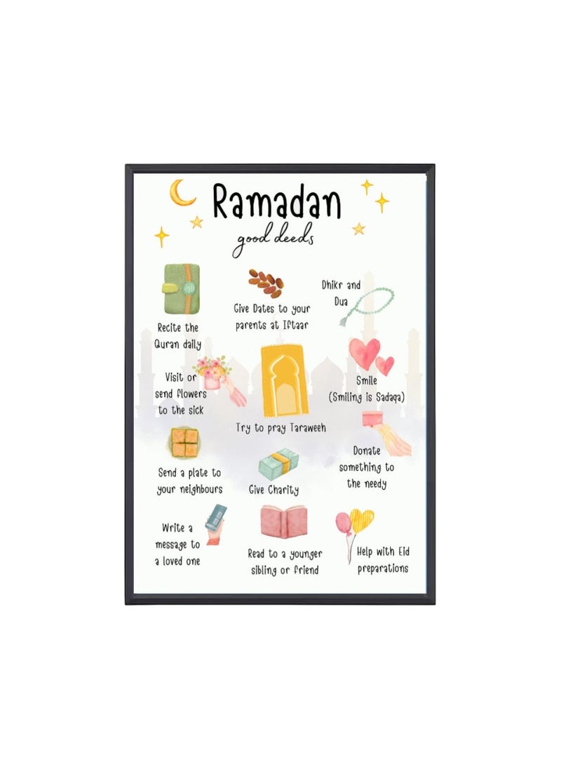 Ramadan A4 Photo Frame–Islamic Wall Art For Home And Office Decor–Inspirational Ramadan Decoration–Ideal For Living Room,Prayer Room Or Kids' Room