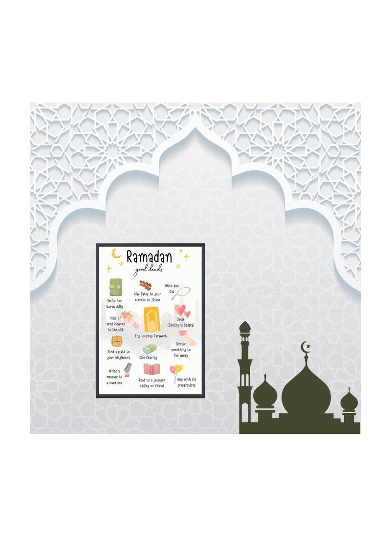 Ramadan A4 Photo Frame–Islamic Wall Art For Home And Office Decor–Inspirational Ramadan Decoration–Ideal For Living Room,Prayer Room Or Kids' Room