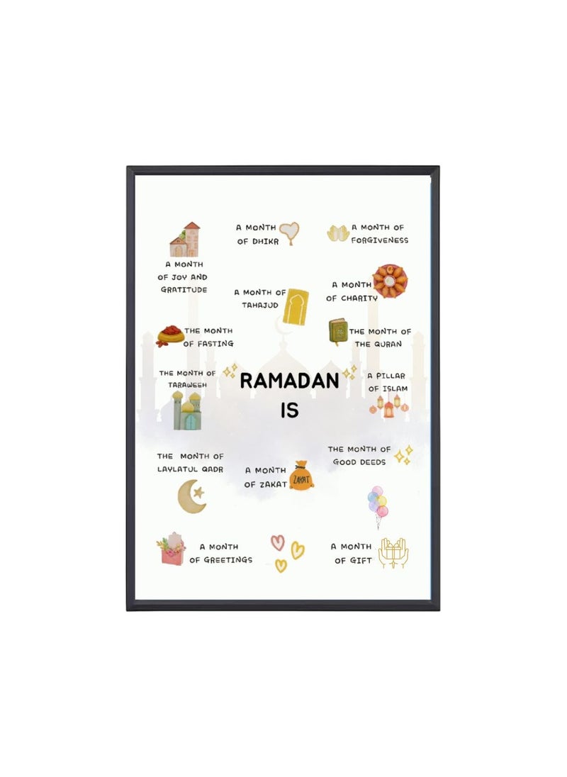 Ramadan A4 Photo Frame–Islamic Wall Art For Home And Office Decor–Inspirational Ramadan Decoration–Ideal For Living Room,Prayer Room Or Kids' Room