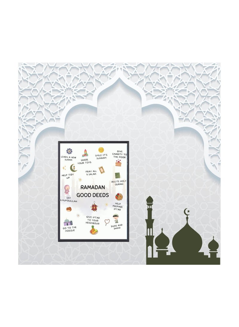 Ramadan A4 Photo Frame–Islamic Wall Art For Home And Office Decor–Inspirational Ramadan Decoration–Ideal For Living Room,Prayer Room Or Kids' Room